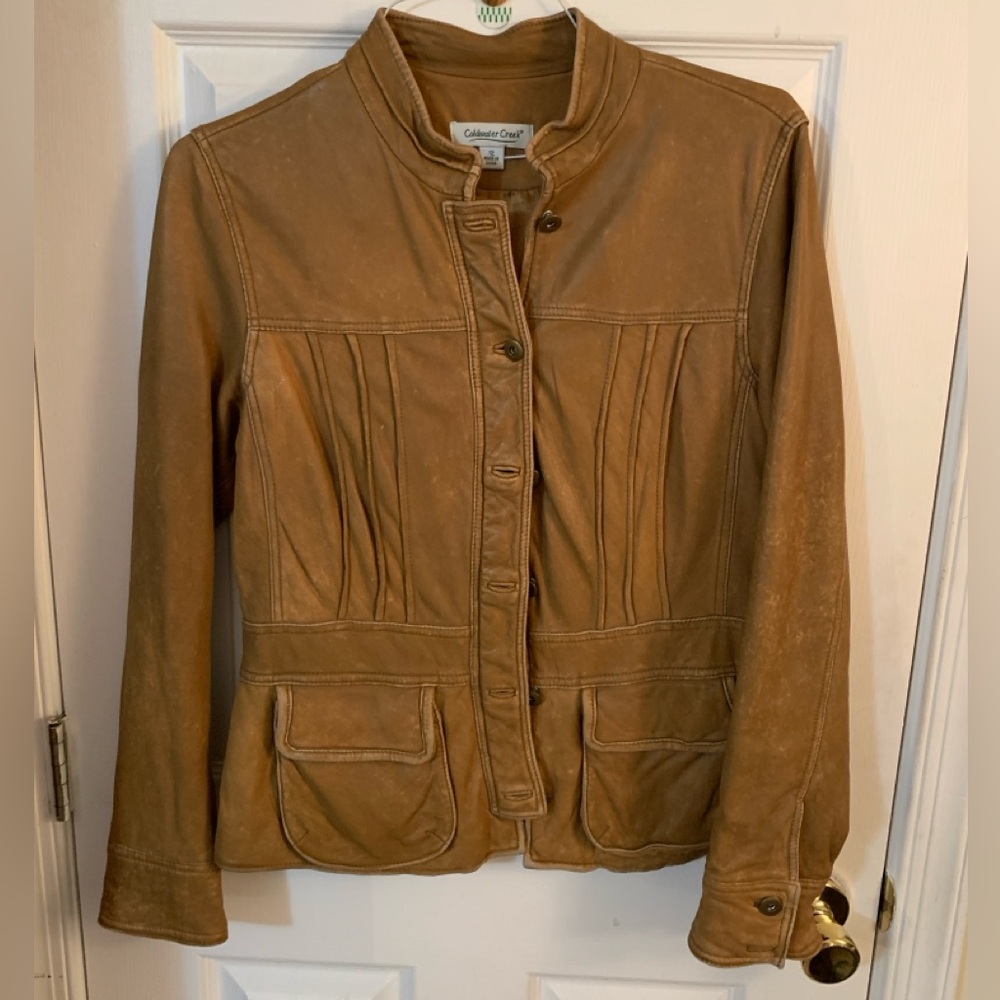 Coldwater Creek Butter Soft Tan Leather Jacket Adult Size 12 Large Preloved - Picture 2 of 12